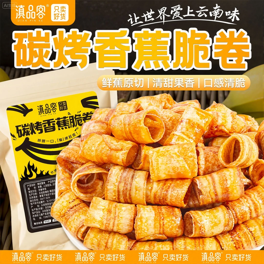 炭烤香蕉脆卷非油炸原味香蕉脆片水果干休闲解馋追剧小零食整箱
