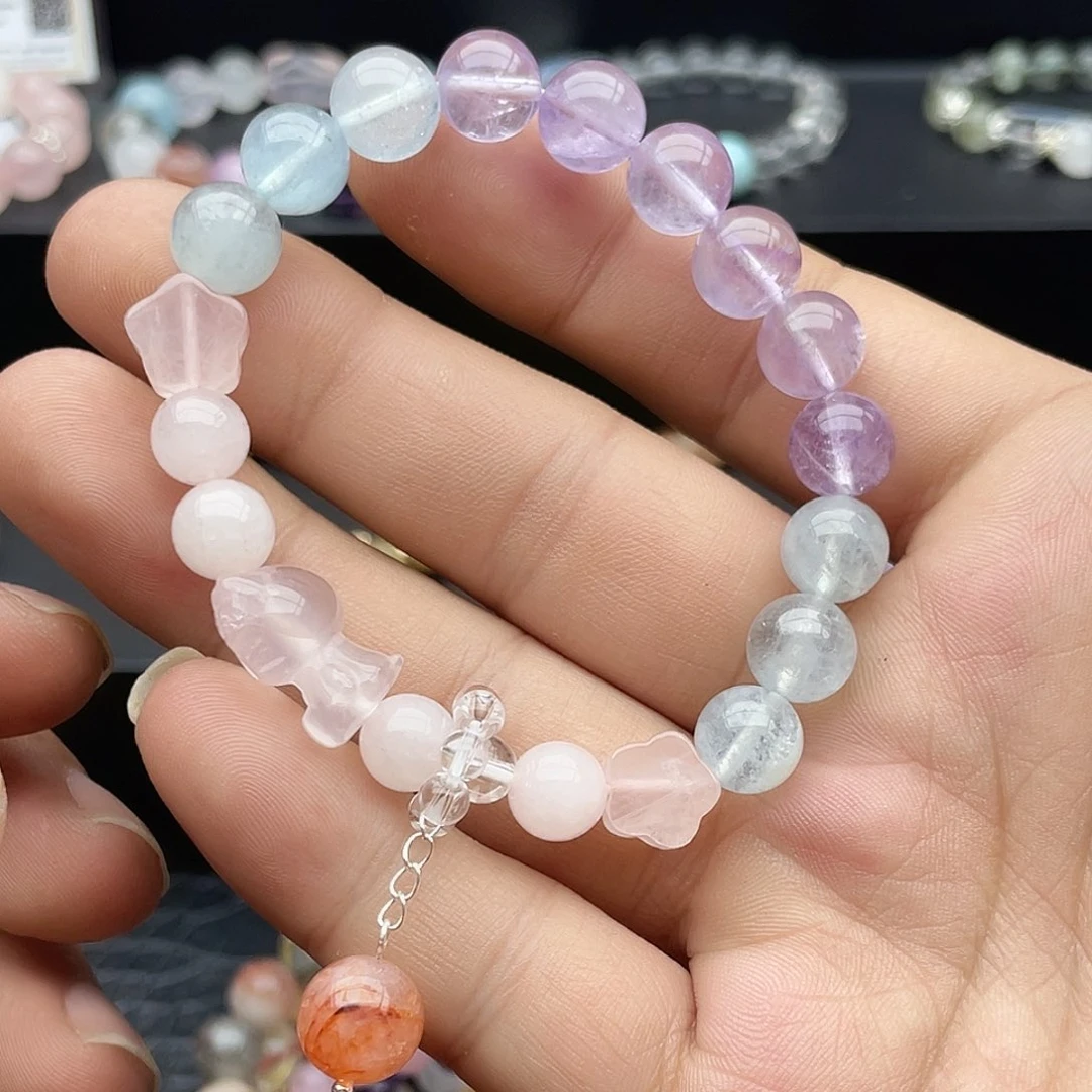 水晶手链未镶嵌海蓝宝粉晶