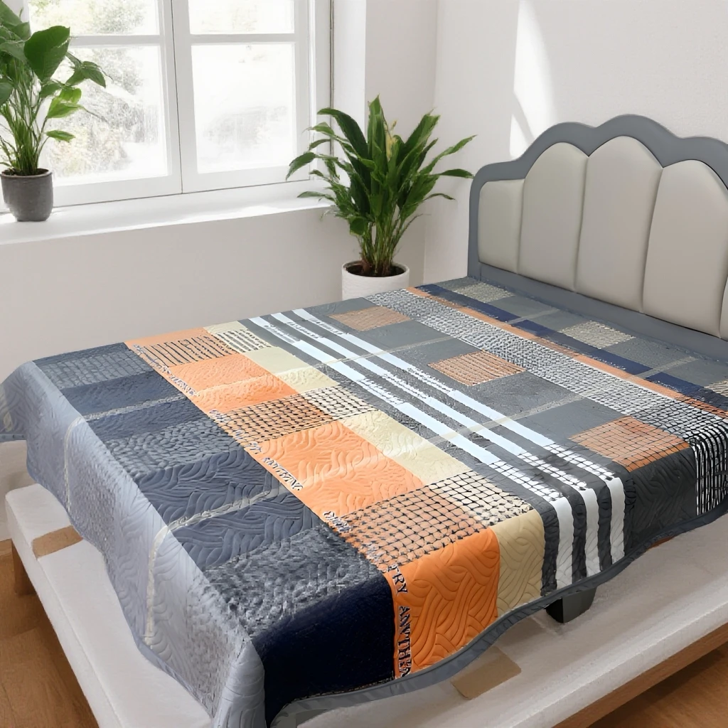 橘色千鸟格冬天牛奶宝宝绒床盖防滑不跑床榻榻米保暖床单炕盖加厚