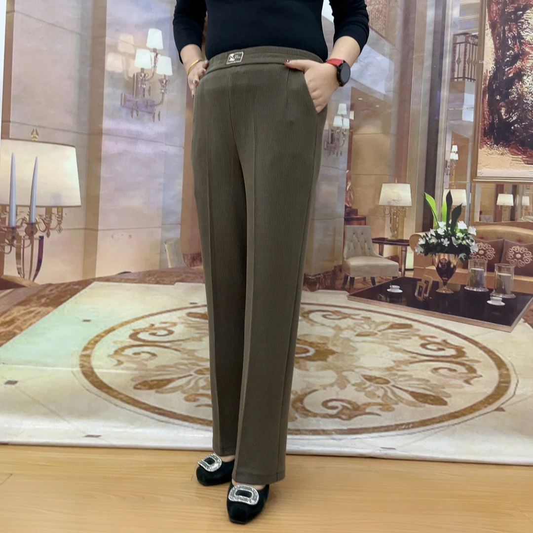 高弹高腰显瘦窄版直筒裤宽松休闲女裤2025春季薄款松紧腰中老年裤