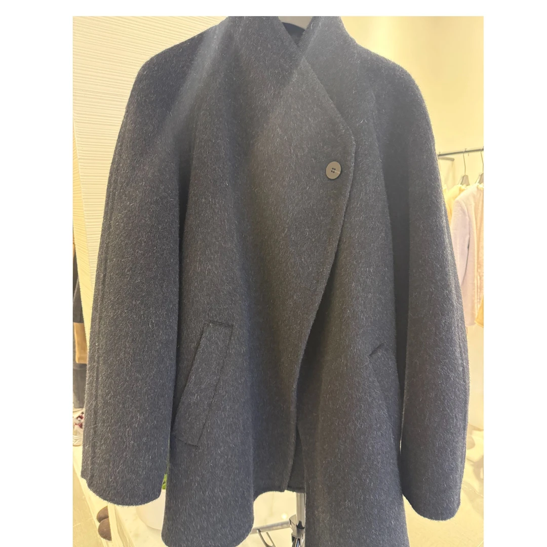 纯色宽松型常规秋冬灰色双面呢毛呢外套外套女士女装短款长袖