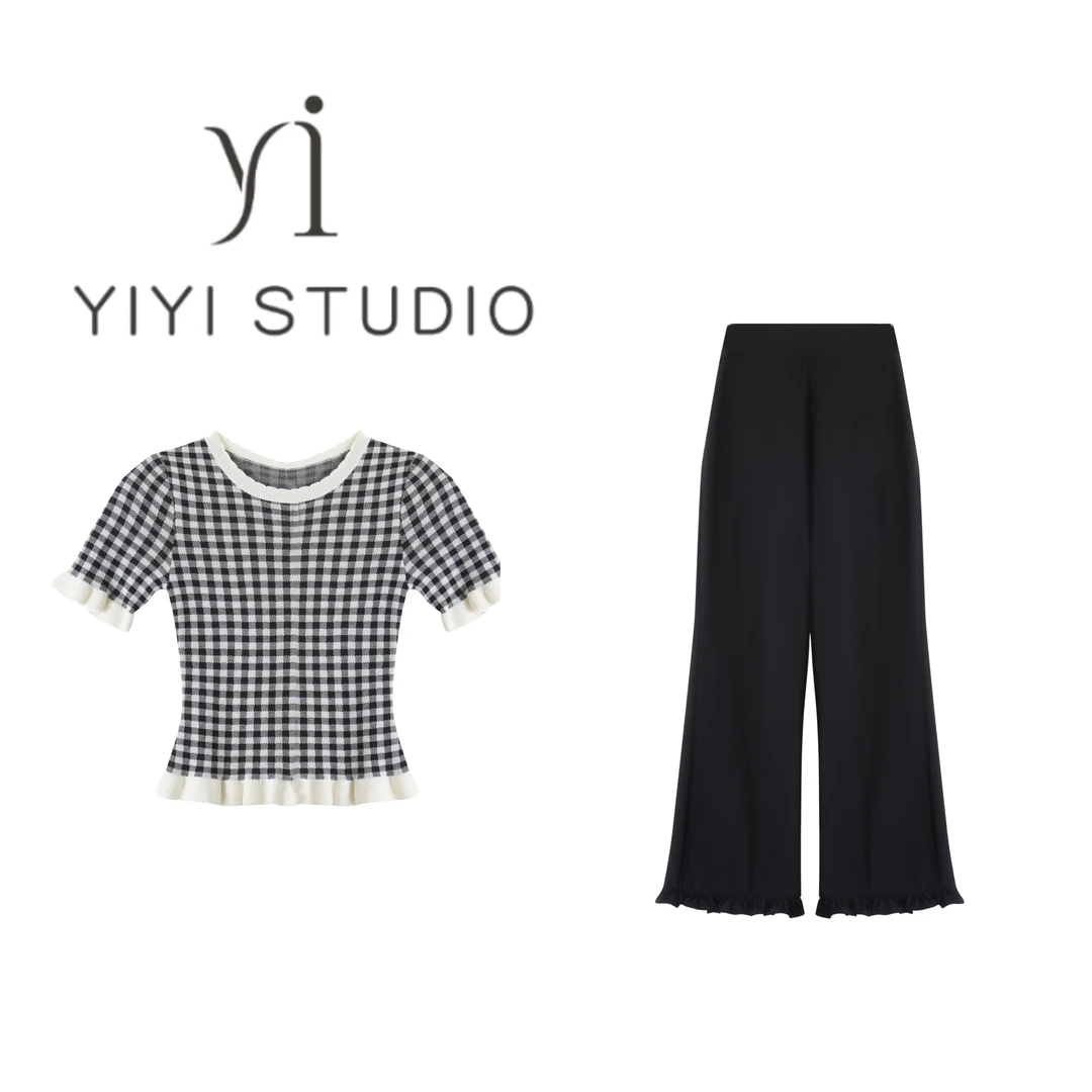 【首尔lady】<YiYiii>2025S夏季新款气质显瘦小香风短袖高腰九分裤