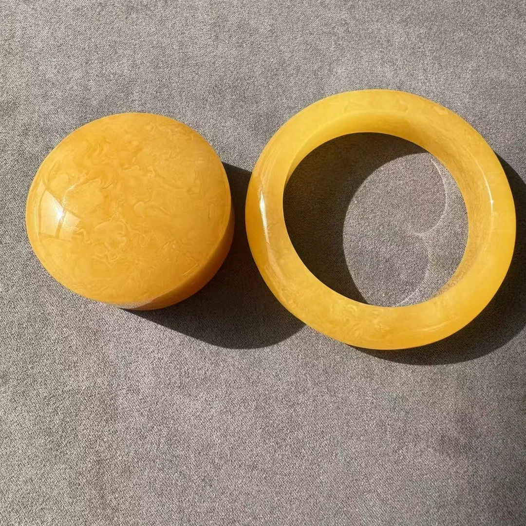 【欣妈珠宝】精品天然鸡油黄蜜蜡手镯套装。满蜜满蜡