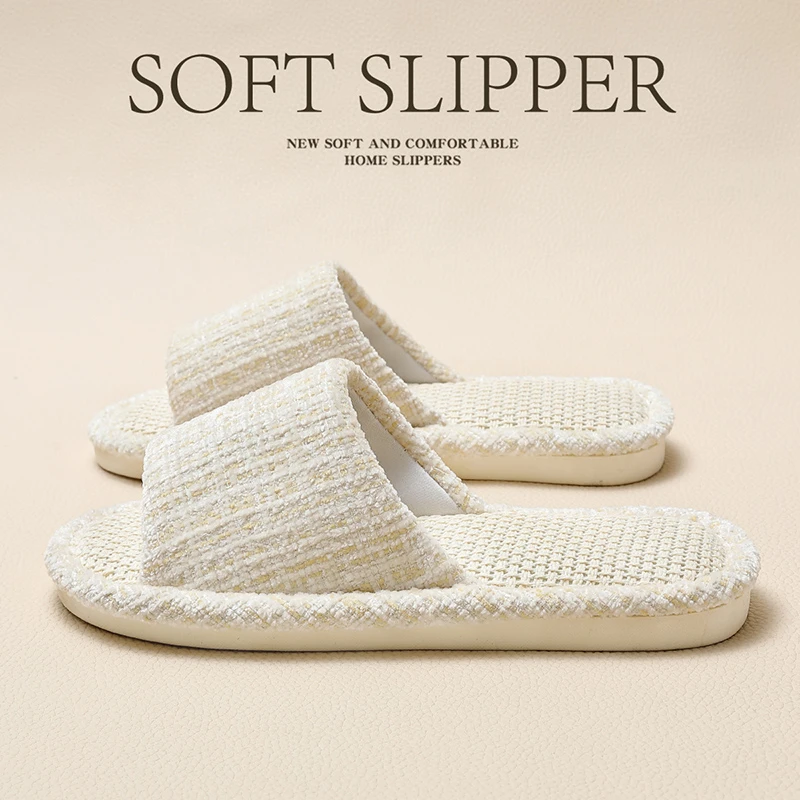 dmpd四季亚麻拖鞋女士春秋家用室内吸汗不臭脚防滑棉麻布待客拖鞋