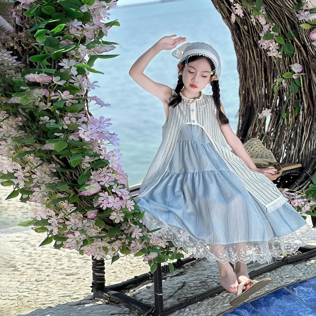 新品巴拉巴拉女童夏款裙子20025新款女孩挂脖吊带裙沙滩裙