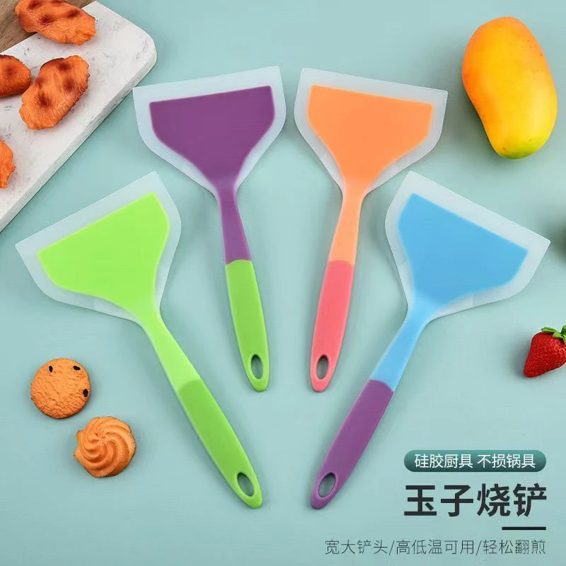 日式耐高温硅胶铲子防烫宽口煎铲烙饼铲半透明玉子烧刮刀厨房用具