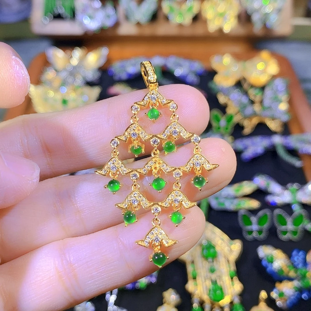 吊坠(不含链)银S925镶嵌翡翠