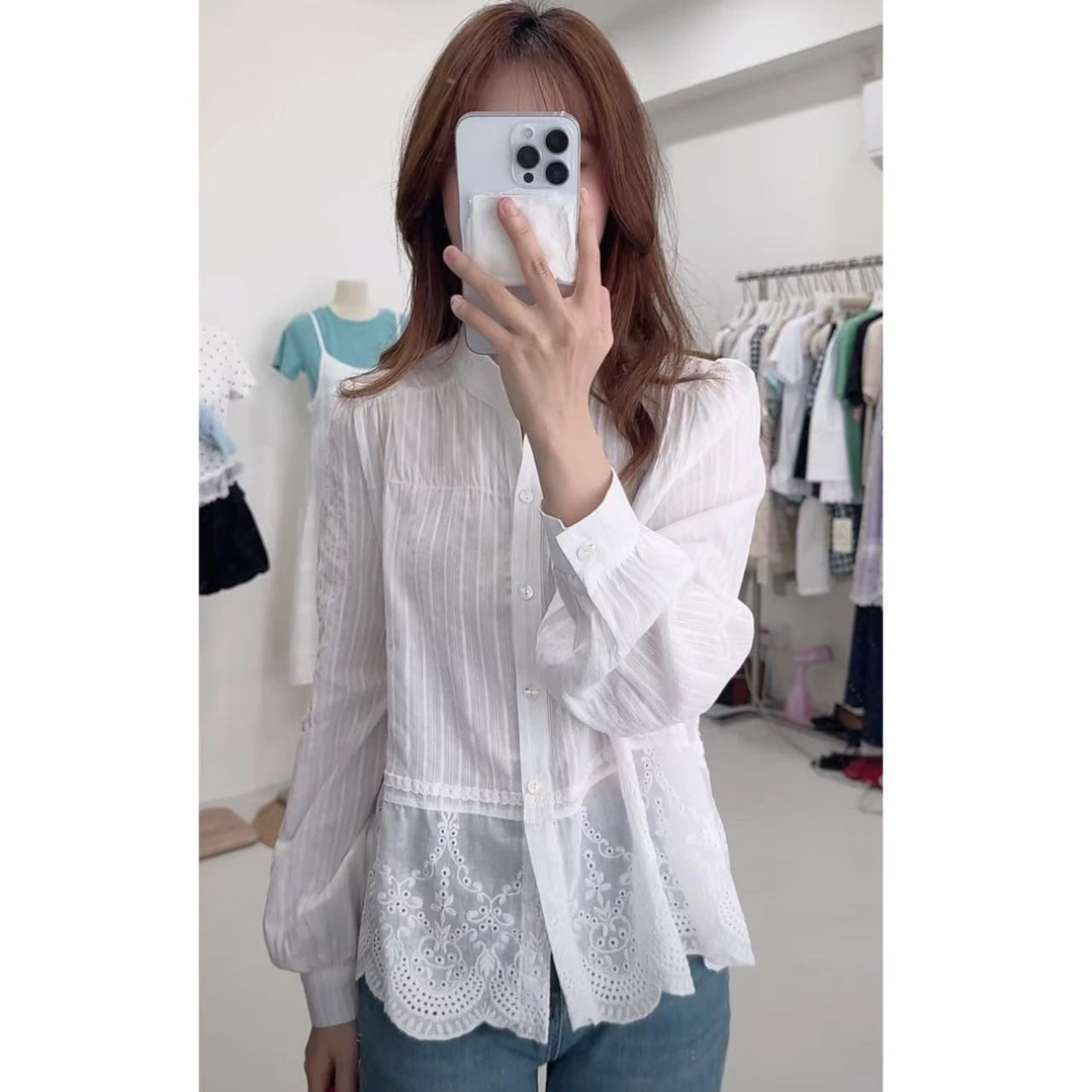 【NO退NO换】韩系重工钩花单排扣上衣小衫8997 衣长56
