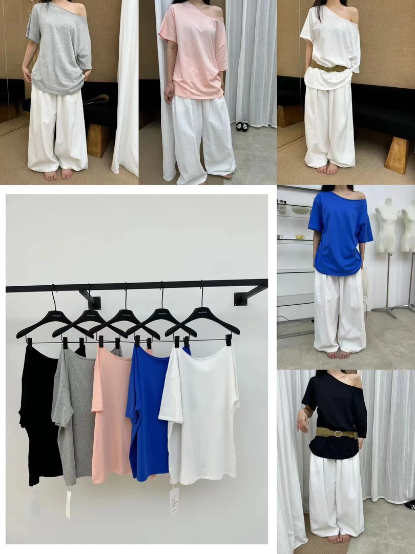 菜花 福（1ch68887#）极力推荐！大版型斜肩舒适短T恤 （无腰带）6-12