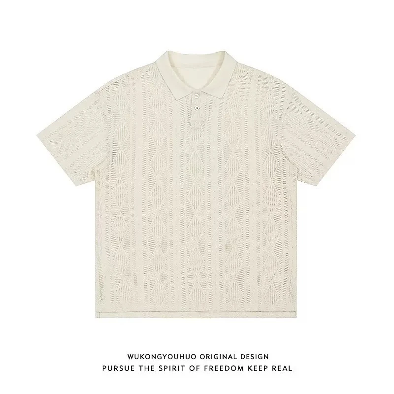 男士宽松肌理感针织polo衫男2025夏复古翻领T恤夏季透气老钱短袖