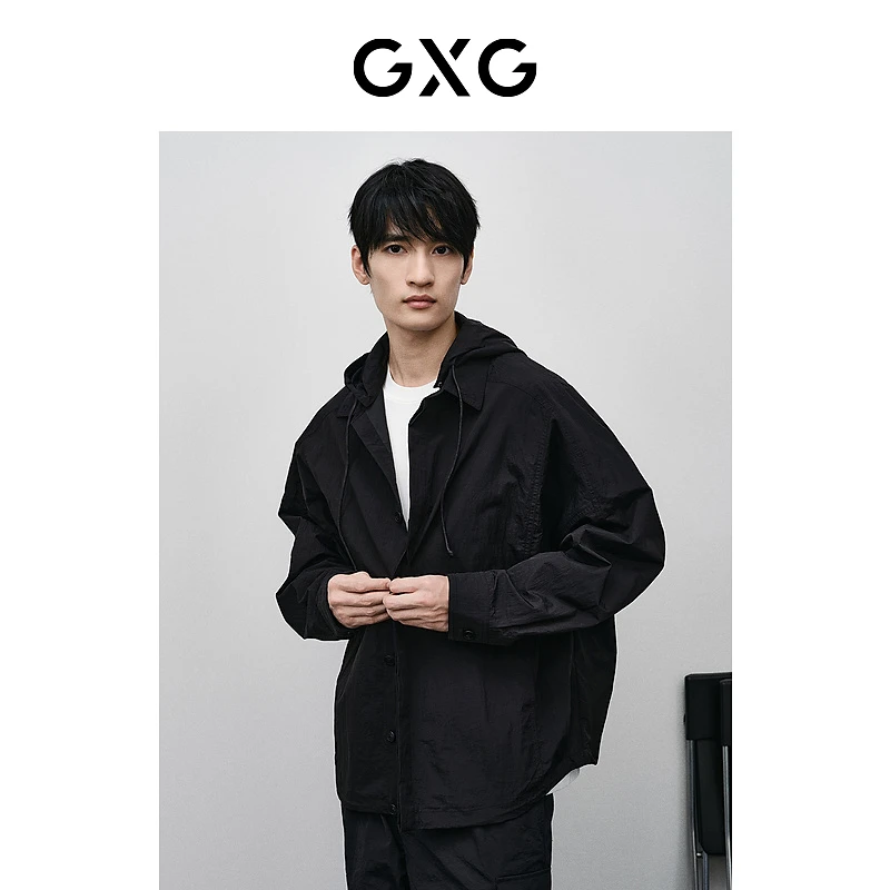 GXG男装 黑色休闲连帽夹克百搭时尚休闲 2024年春季#GFX12101761