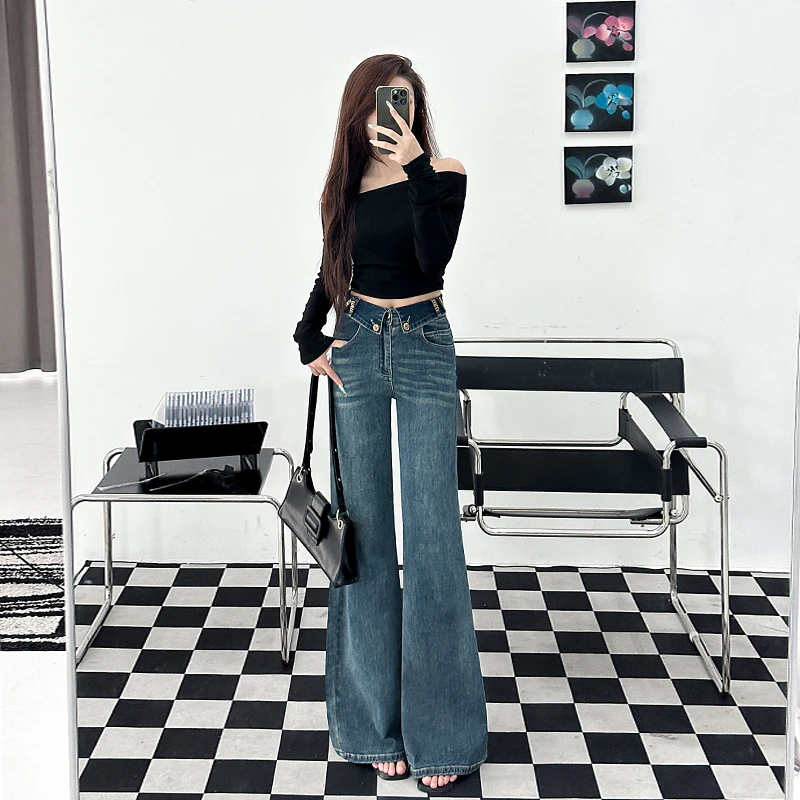 高腰微喇牛仔裤女2025早秋新款显瘦显高弹力宽松小个子喇叭裤百搭