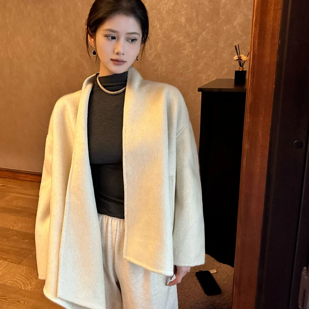 MORLANE茉澜设计款网红气质大翻领双面澳洲超细羊毛大衣毛呢外套