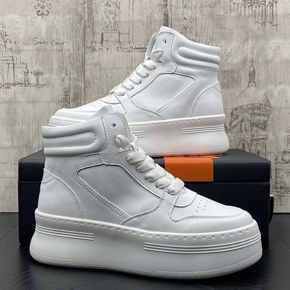 韩版厚底纯白休闲风增高板鞋松糕底高帮休闲鞋青春学生潮流时尚鞋