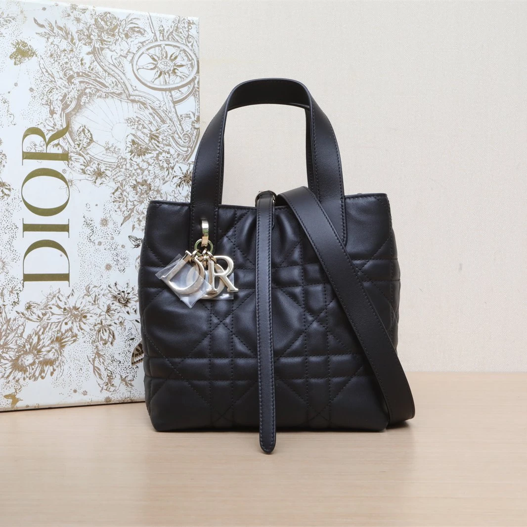未使用 DIOR/迪奥 小花6珊 黑色 浅金扣 Tojours 竖版 小号25年