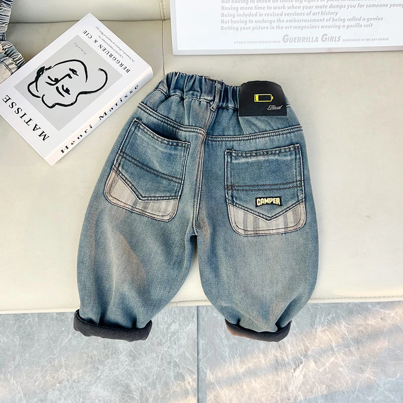 儿童加绒牛仔裤2025新款男童韩版冬装中小童洋气秋冬季加厚休闲裤