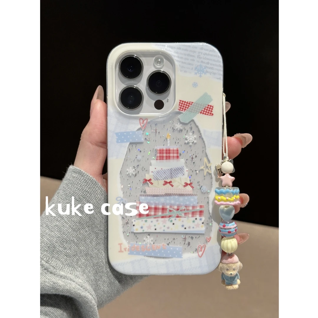 【适用苹果】ins可爱闪生日蛋糕透明双层亮面手机壳iPhone16