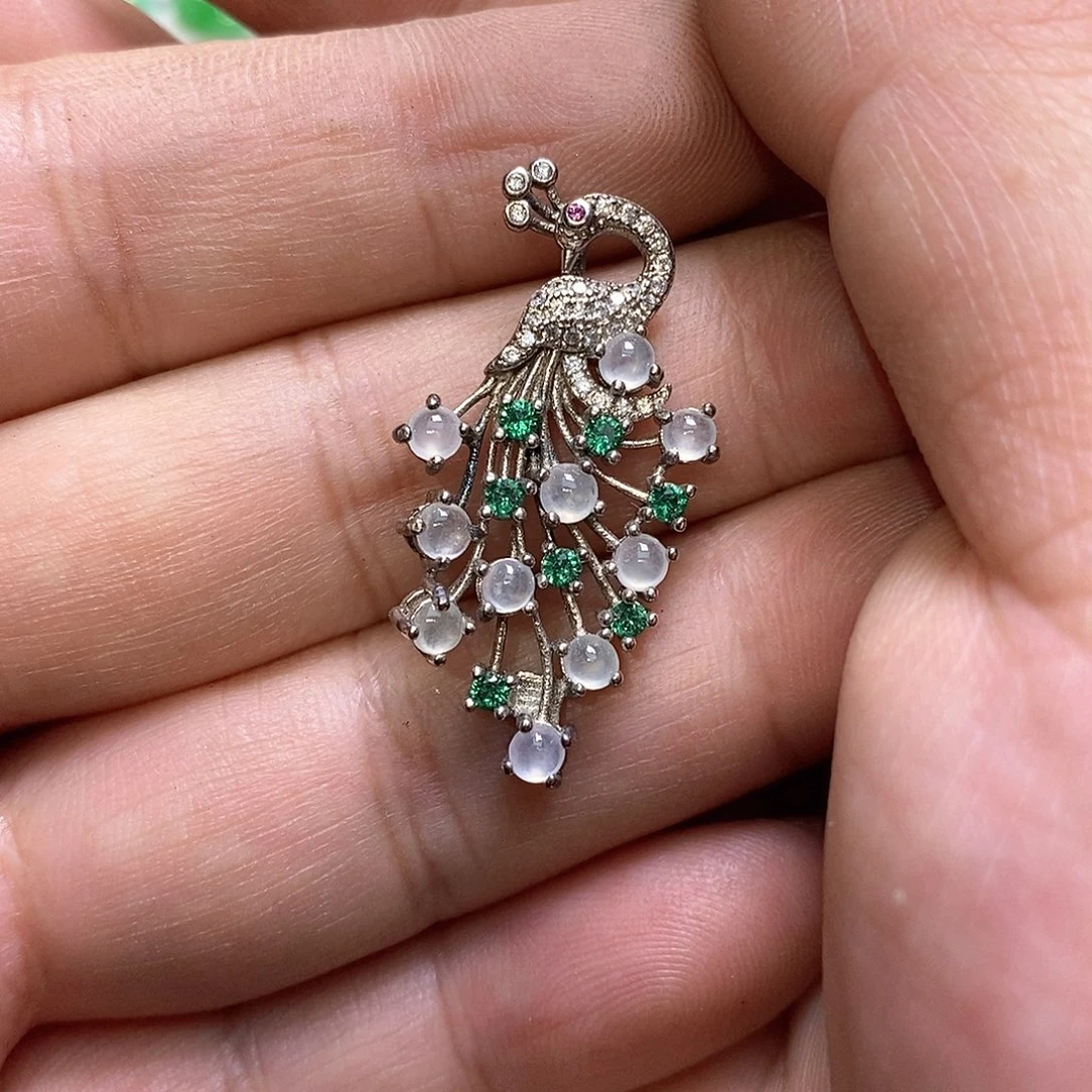 翡翠银S925镶嵌颈饰蛋面吊坠