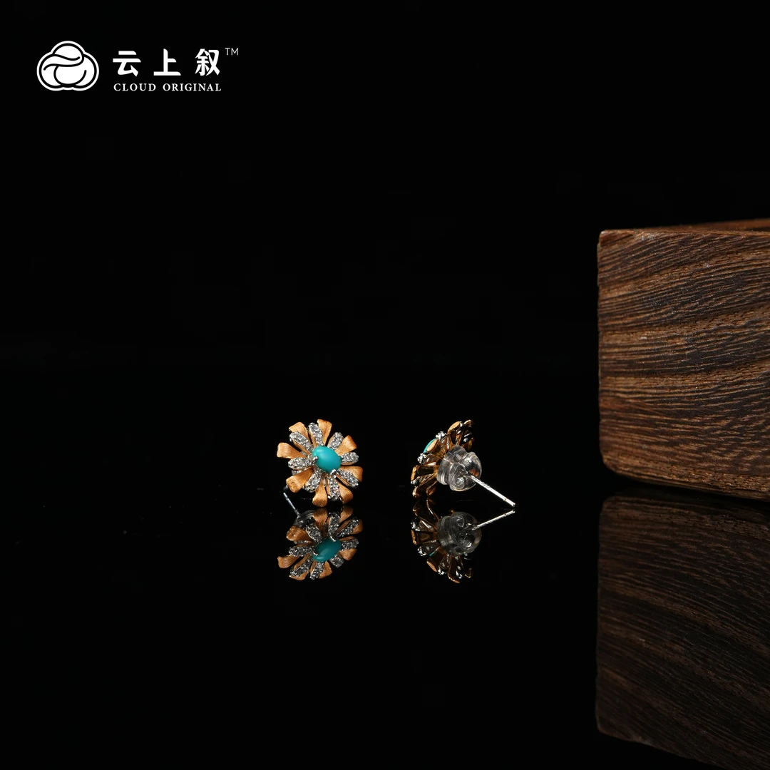 【云上叙】6 QJD01800064 S925银镶嵌绿松石耳钉-多样性发其一