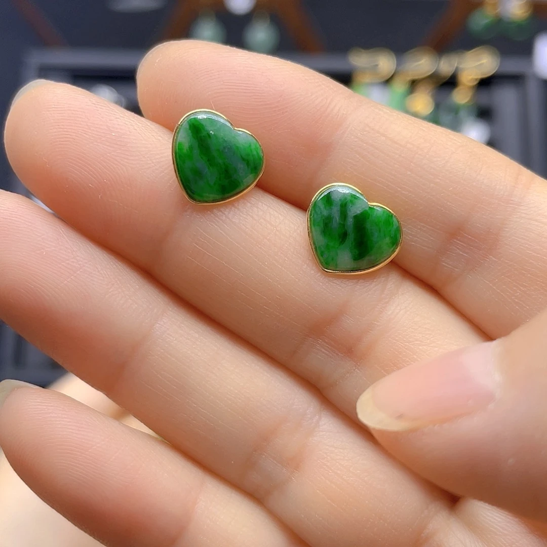 翡翠18K金镶嵌耳饰天然翡翠