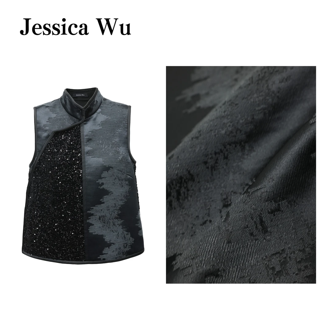 JESSICA WU又仙又美~国风新中式浮雕提花刺绣钉珠亮片立领马甲