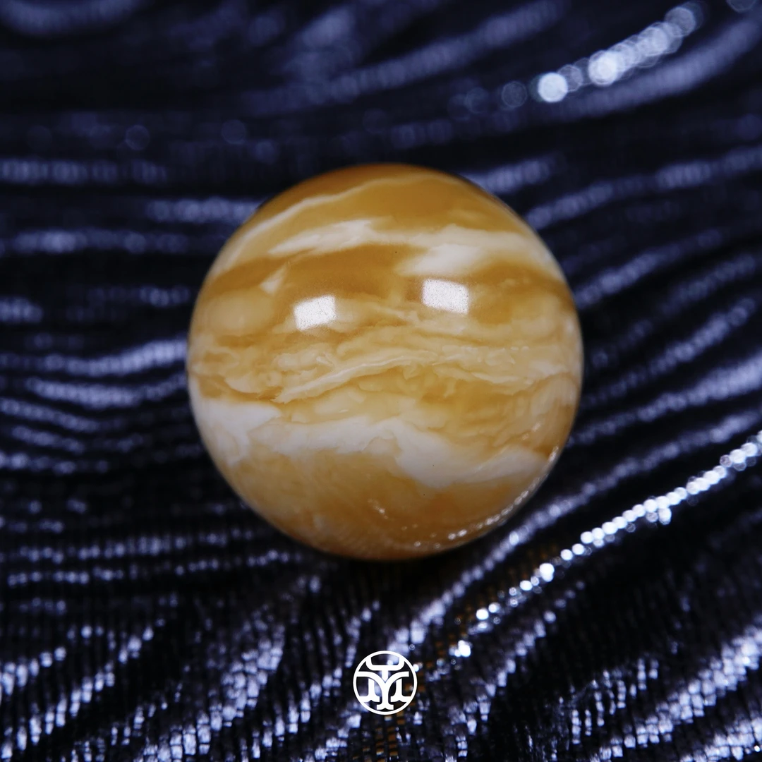 (19.3mm)19.3毫米橘底千层虎纹圆珠 一物一拍 天然俄料琥珀蜜蜡