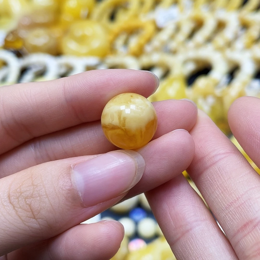 未镶嵌蜜蜡裸石圆珠14.5mm瑕