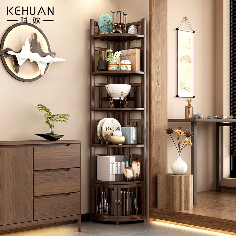 博古架楠竹中式茶具置物架转角收纳小型多层墙角客厅茶室展示柜子