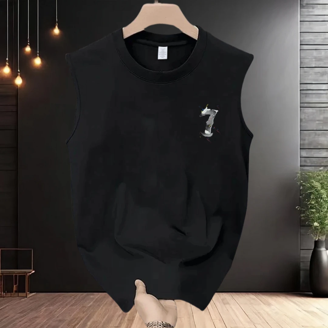 夏季宽松休闲美式个性印花男女款圆领纯棉无袖背心百搭潮流上衣