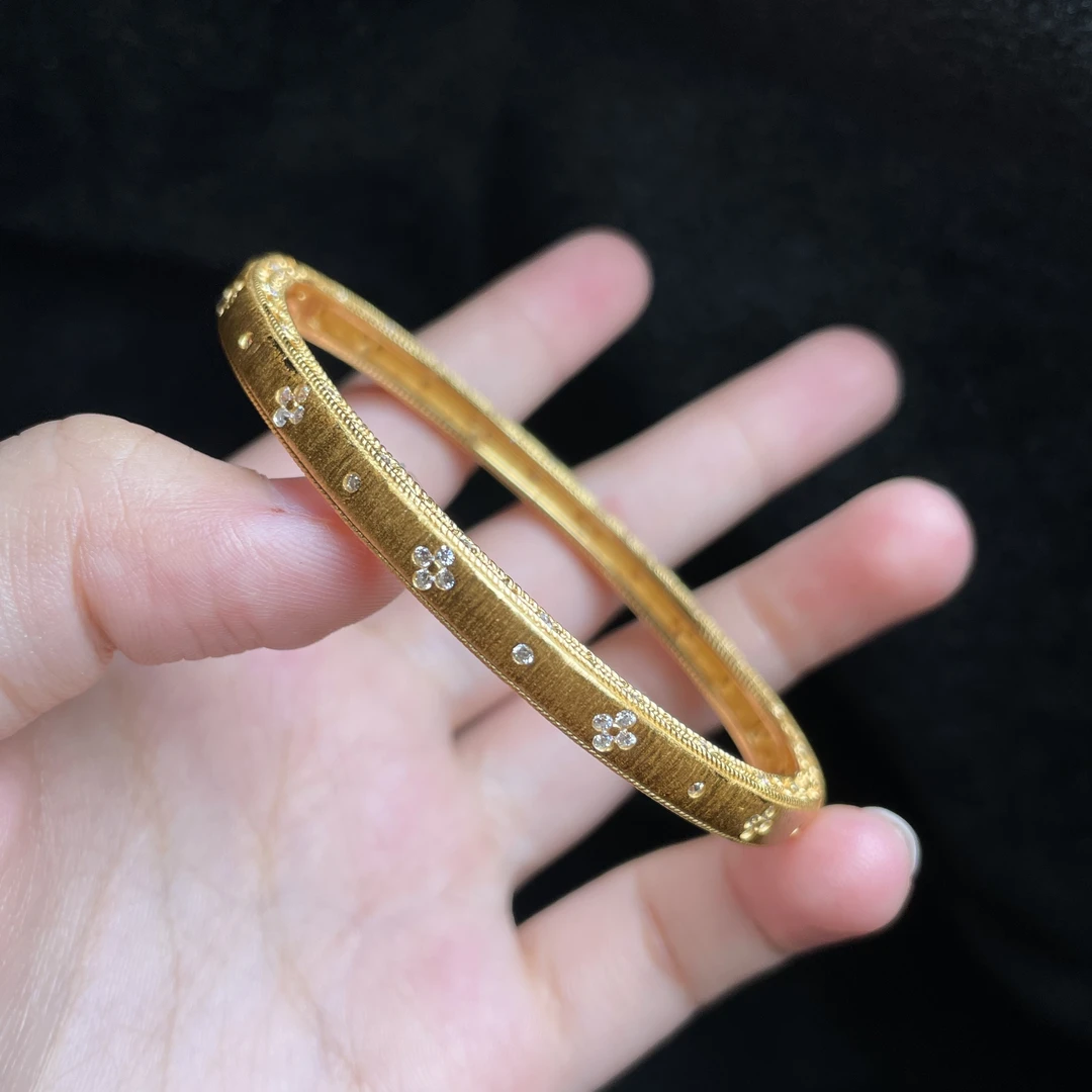 925银银制品 L925银银制品 【玉氏珠宝】925银拉丝四叶草开口手镯