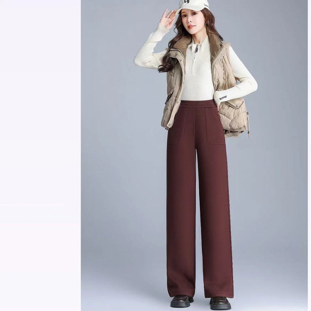 【专柜匠心品质】冬季加绒加厚时尚简约百搭显瘦窄版直筒拖地裤3480