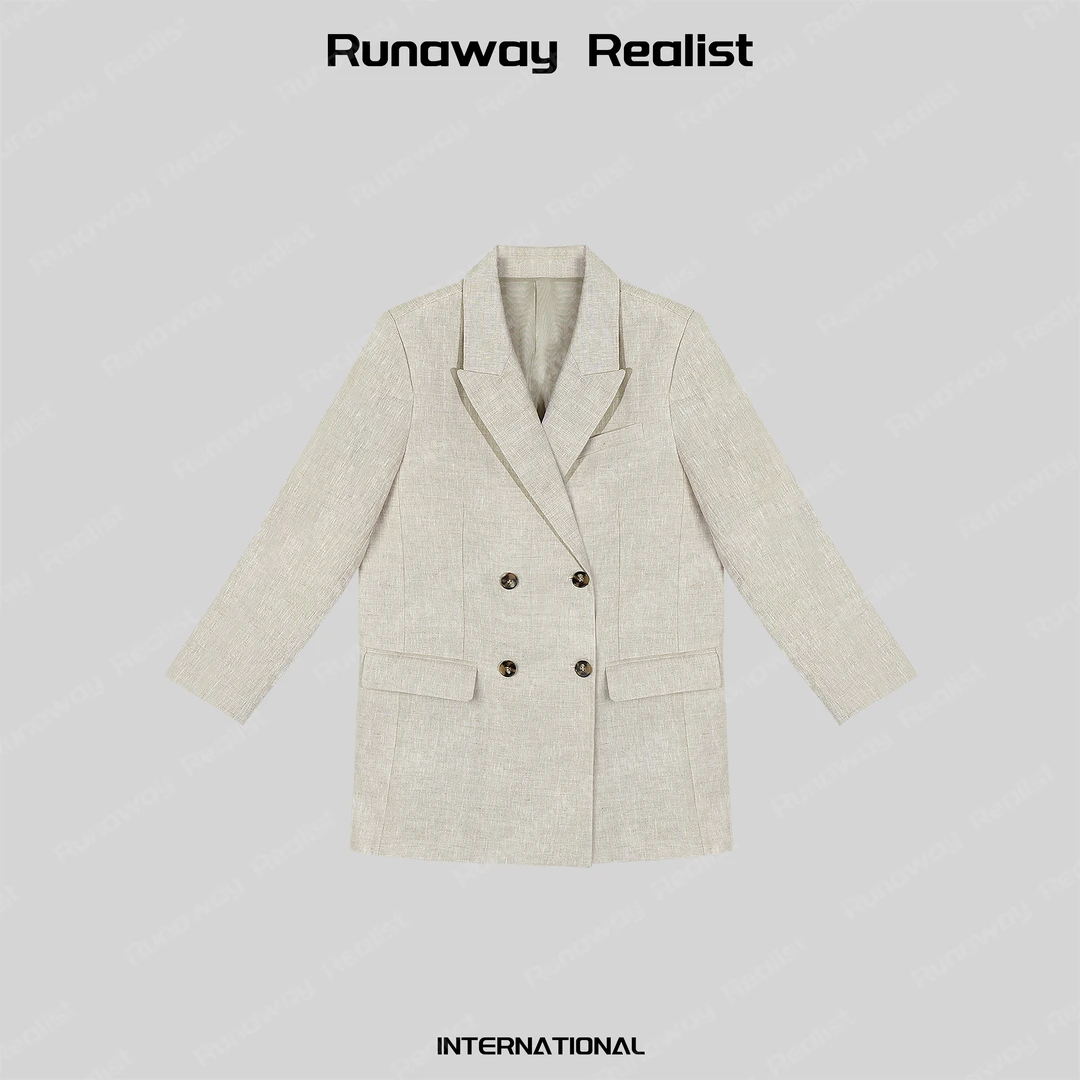 【RUNAWAY REALIST】原胚色全亚麻日系宽松双排扣西装外套 W167