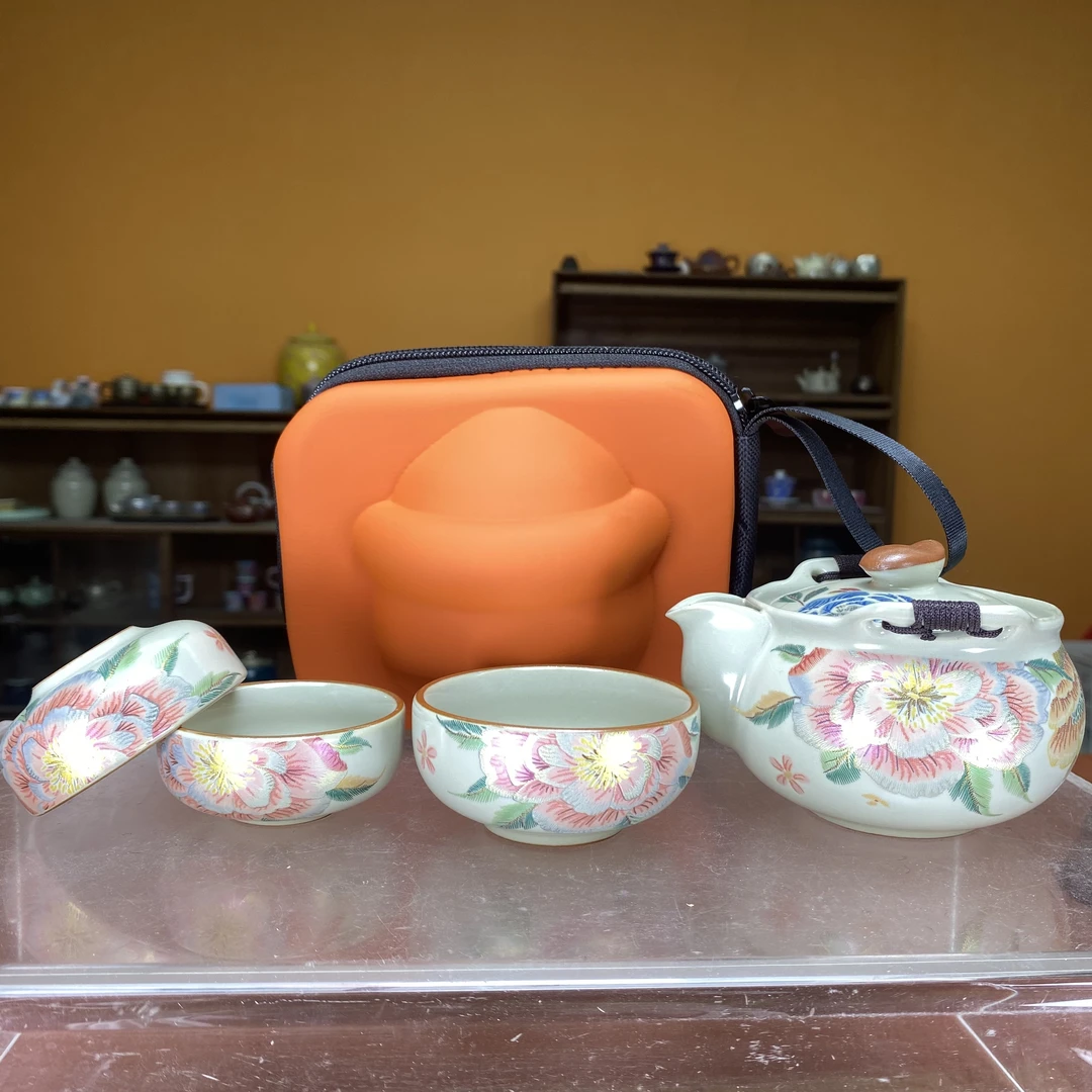 沐雨茶器 刺绣黄汝【黄花】-如意-手抓壶+1禅定杯+2小杯+包-5845