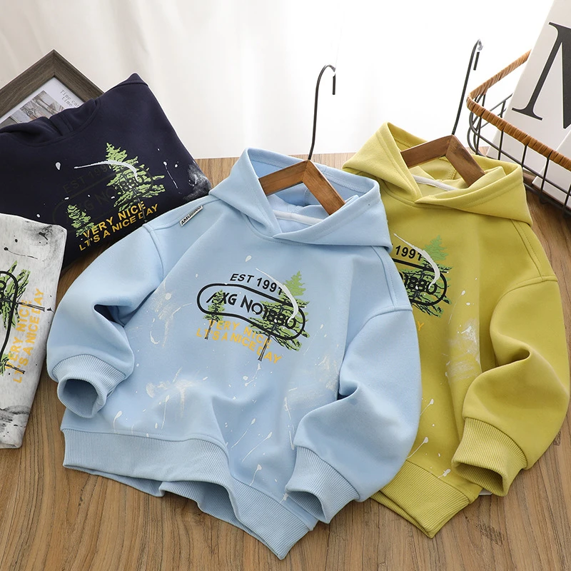 卫衣2025春秋新款男童长袖圆领连帽衫韩版卡通印花中大童上衣