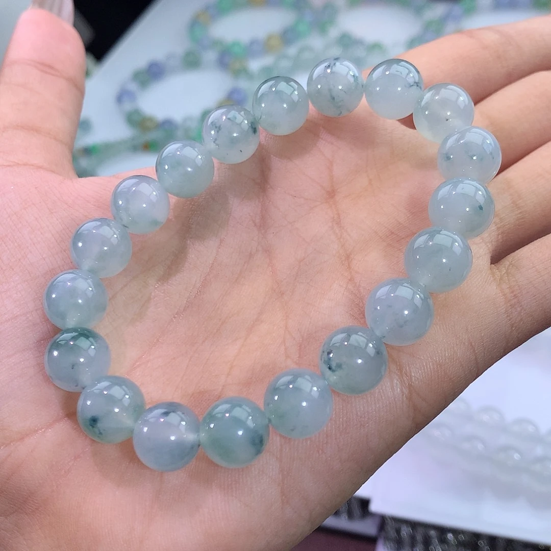 翡翠未镶嵌手链61号 冰飘蓝花手串