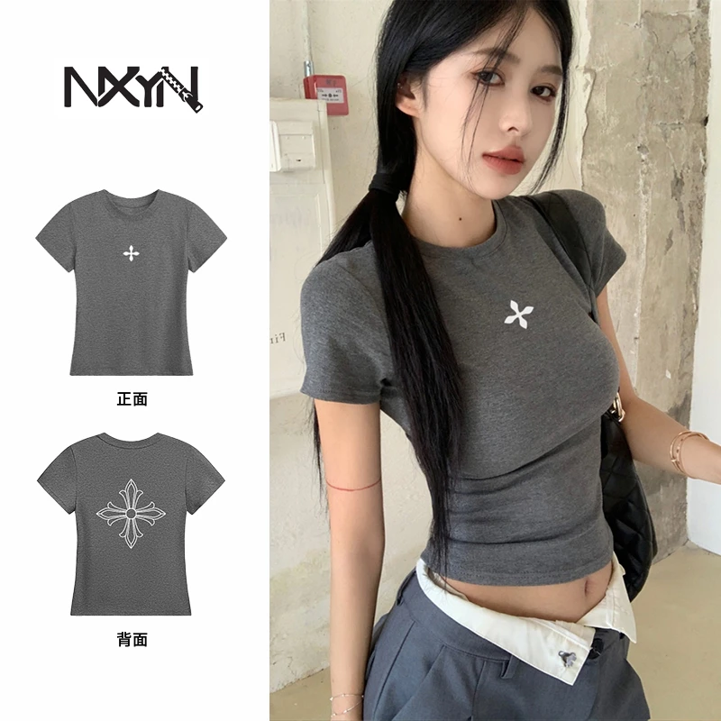 NXYN夏季圆领显瘦女款T恤轻职风紧身标准印花时尚网红韩版短袖t恤