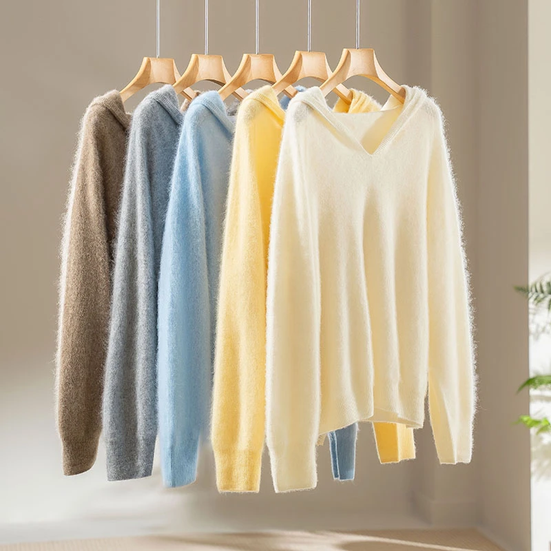 春天家 福利破价！法柜无缝一体羊绒+羊毛拉绒连帽毛衣女5Y13 特