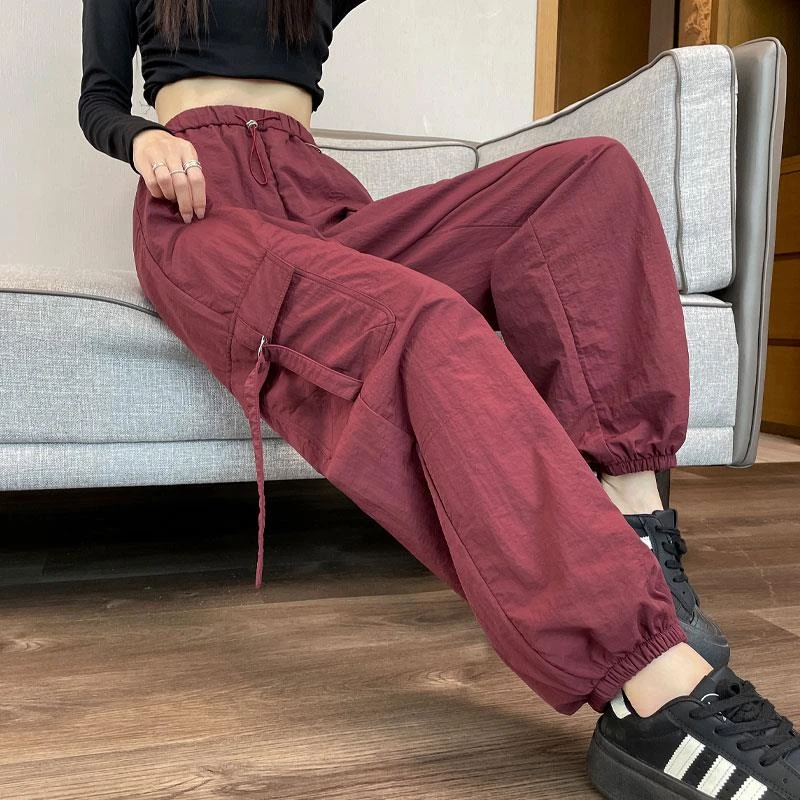 束脚运动裤女春秋2025新款高腰宽松休闲哈伦裤设计感美式工装长裤