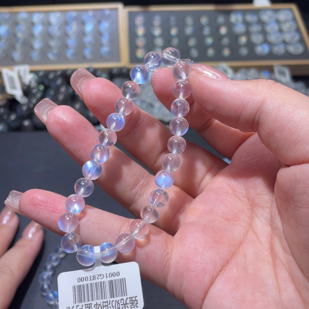 迟***迟手链长石未镶嵌蓝月光手链7.2mm