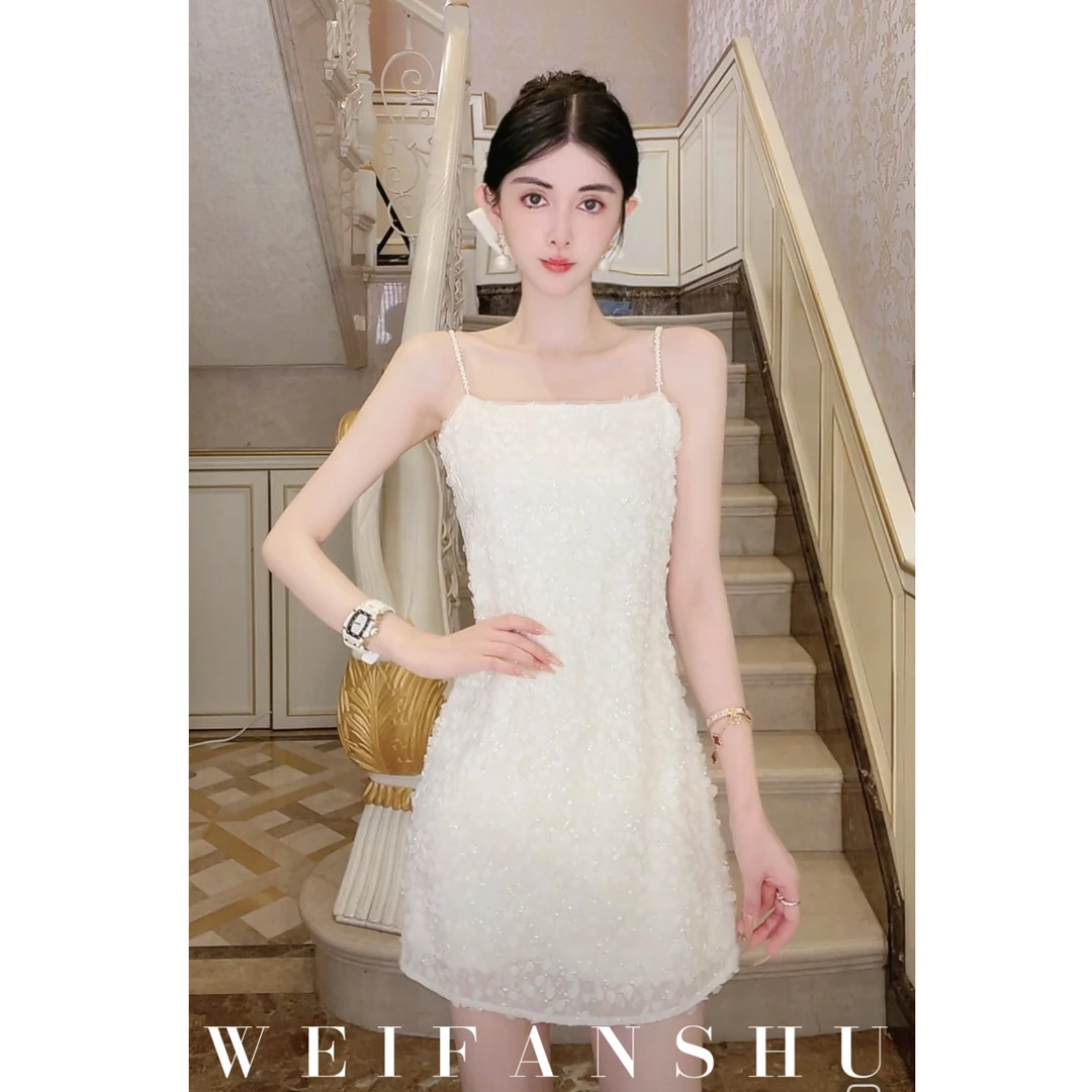 WEIFANSHU/魏凡舒【流光微醺】春夏新款重工精致气质显瘦吊带连衣裙