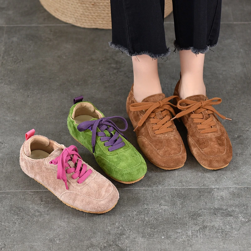 头层牛皮丑萌德训鞋2025年春季新款真皮系带休闲女鞋软底平底单鞋