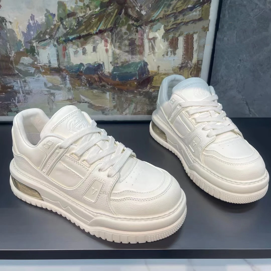 潮男鞋高端气垫厚底增高板鞋秋冬新款头层牛皮阔版时尚休闲面包鞋