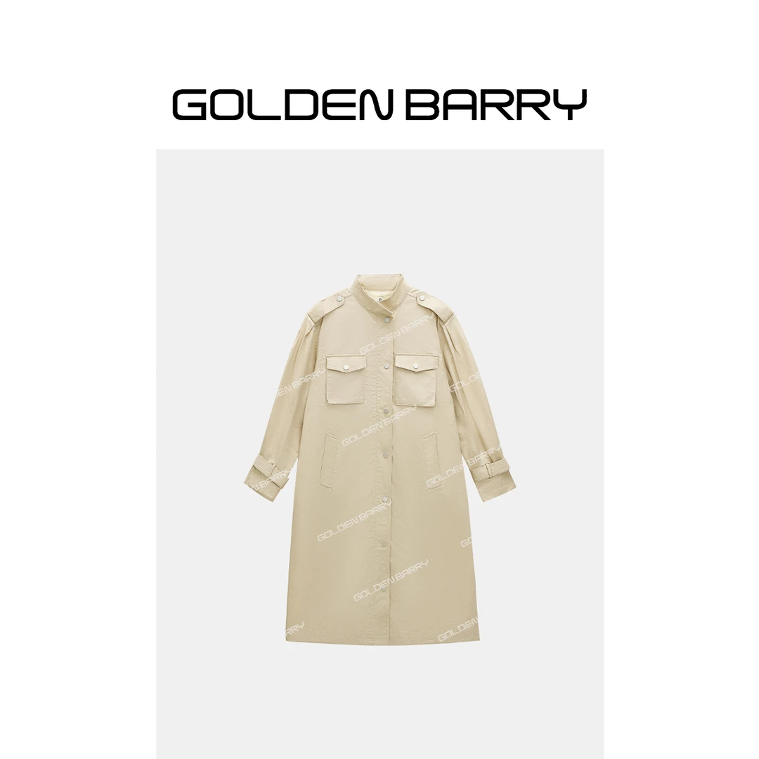 GOLDENBARRY|110023时尚休闲气质翻领中长款风衣