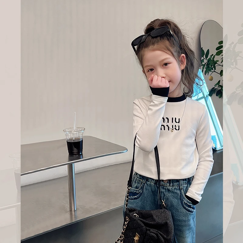 女童修身打底衫儿童长袖白t恤中大童装内搭上衣女孩2025春秋新款