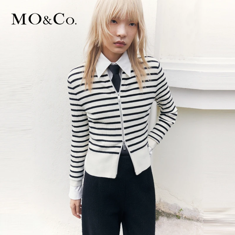 【诗语专属】【可机洗】MOCO双开头拉链条纹针织开衫MBC4CARK03