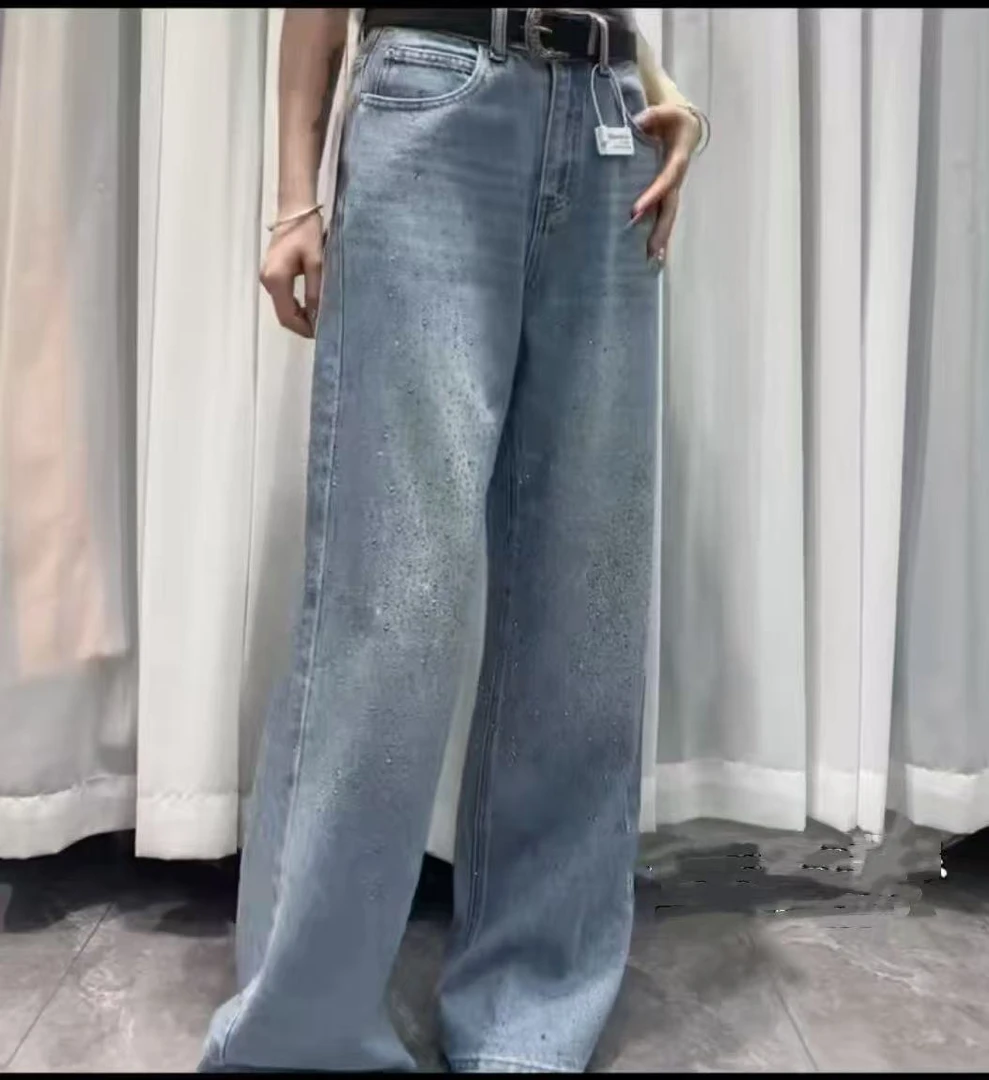 80206春季新款爆闪不加绒直筒牛仔裤（裤长104厘米左右)