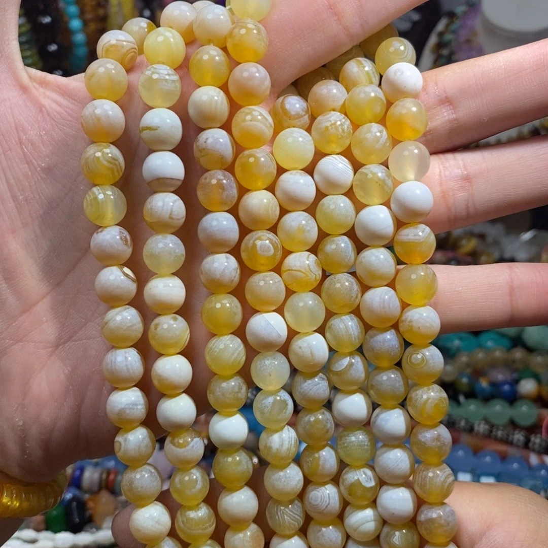 未镶嵌，奶皮缠丝玛瑙10mm，石英质玉