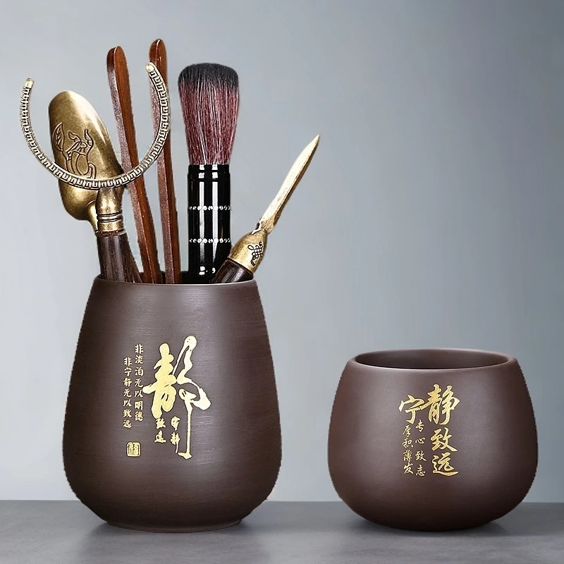 茶道六君子套装家用紫砂笔筒配件大全茶艺黑檀木轻奢中式功夫茶具
