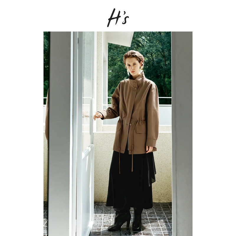 【秋上新】H'S立领猎装短外套女25秋新款匹马棉混纺工装风夹克外衣