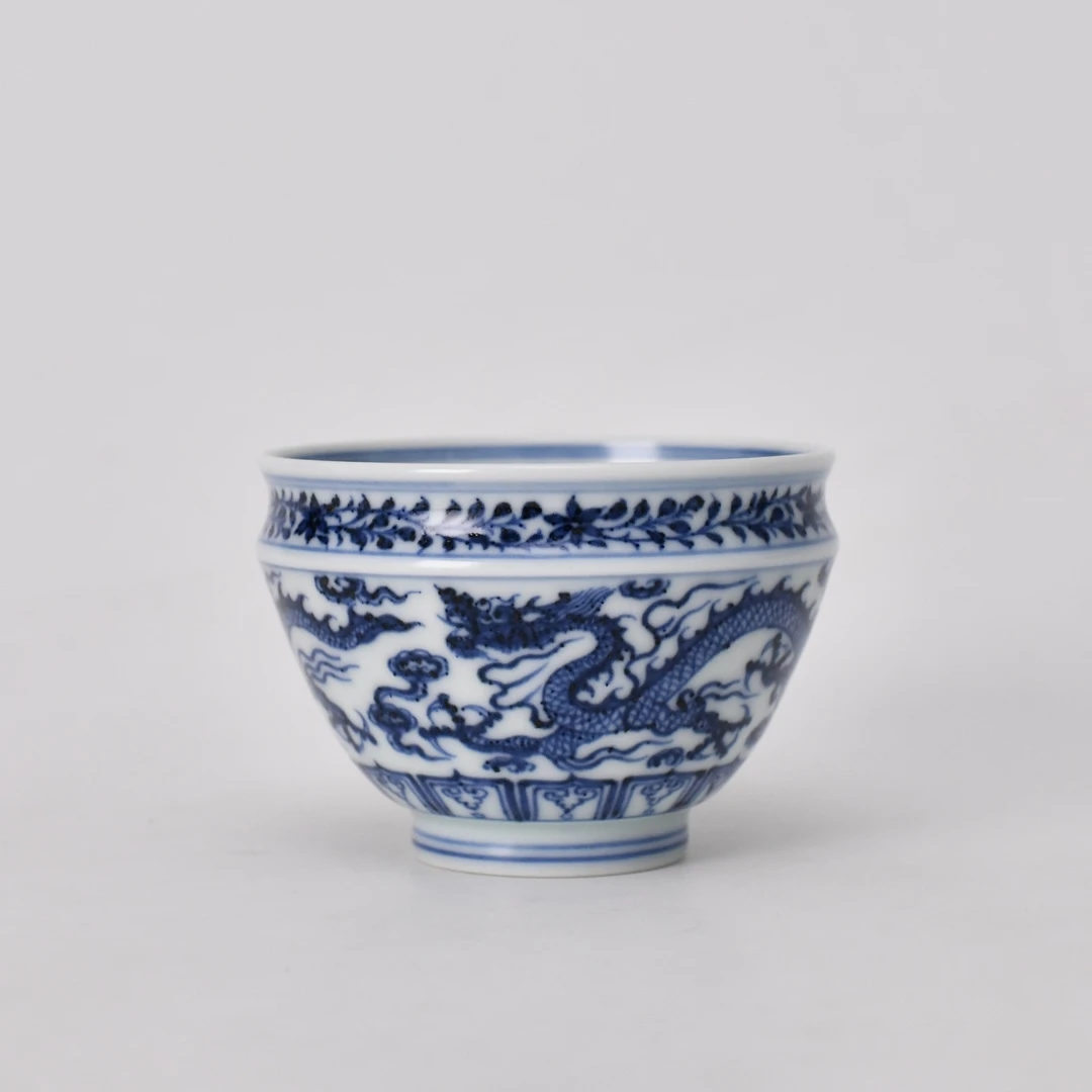 春风祥玉青花云龙纹束口杯景德镇手工陶瓷主人杯
